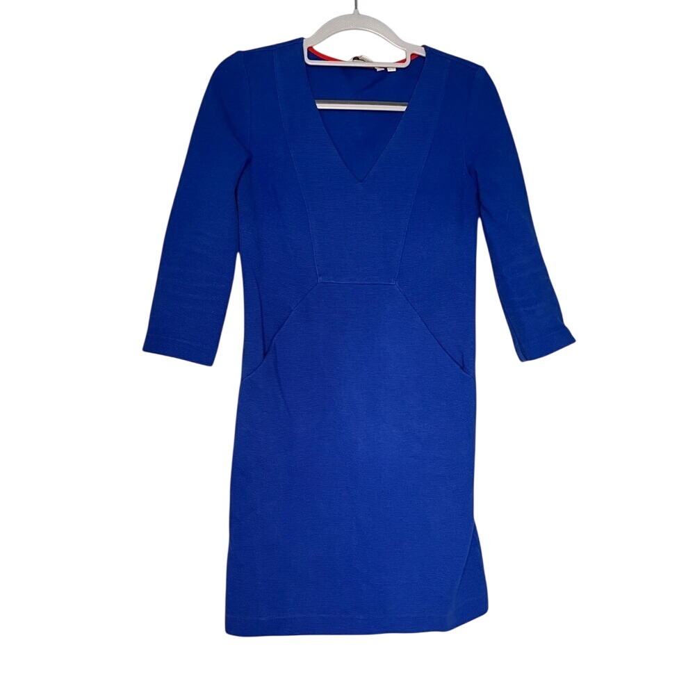 Boden royal blue deep vneck ribbed mini dress casual classic career business